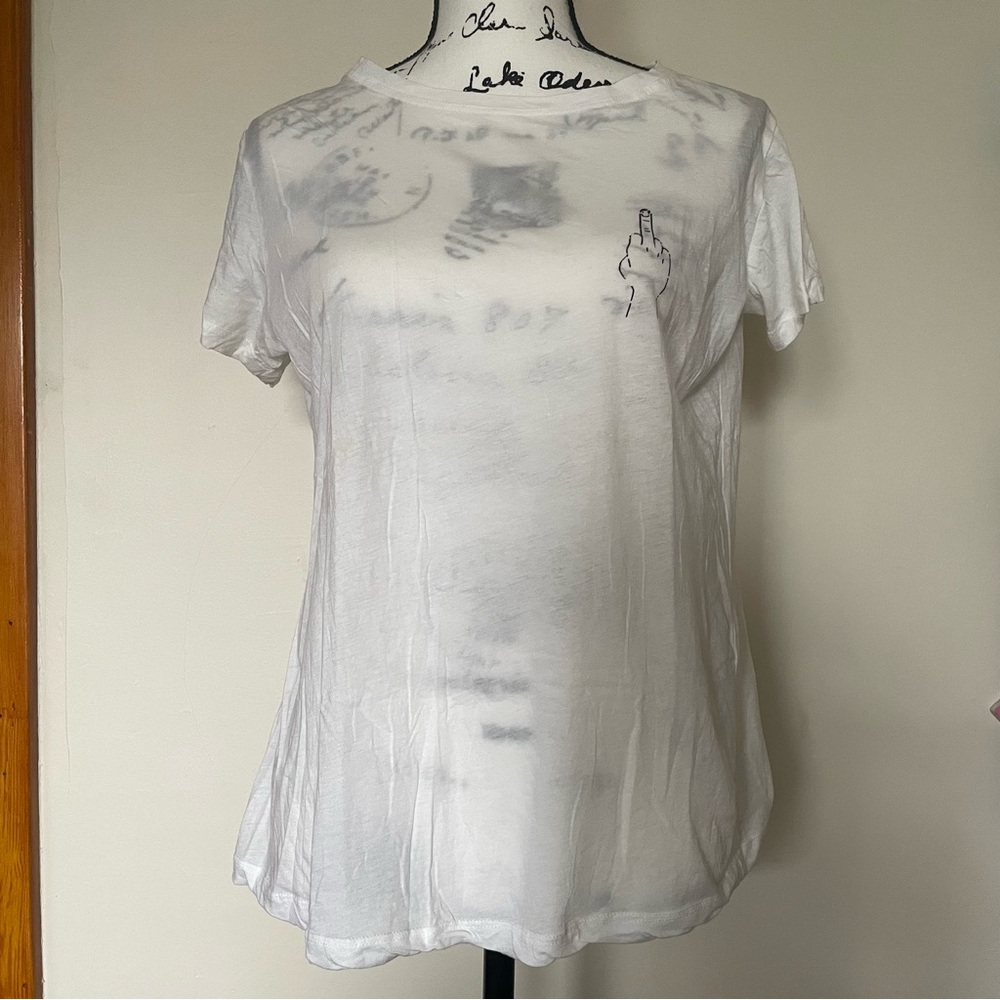 White t shirt with hand gesture